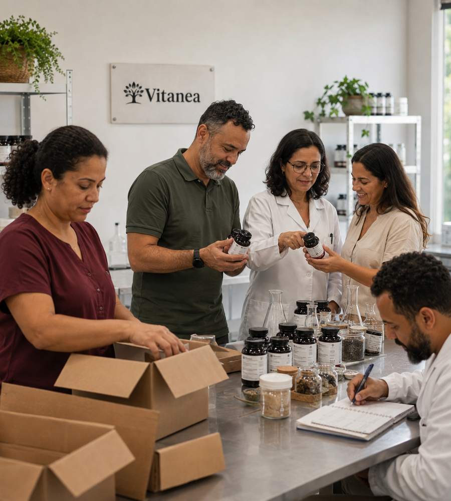 Equipe VITANEA separando e conferindo os frascos no laboratório